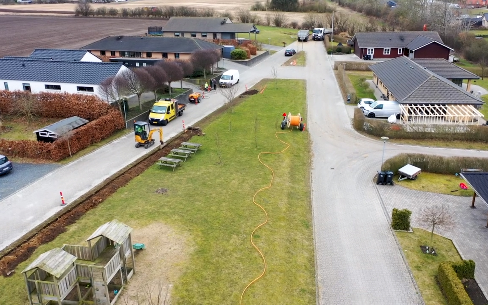 Fiber kabeltromle Fibernet på villavej i Odense